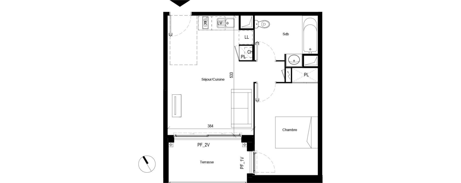 Appartement T2 de 39,28 m2 &agrave; Toulouse Les pradettes