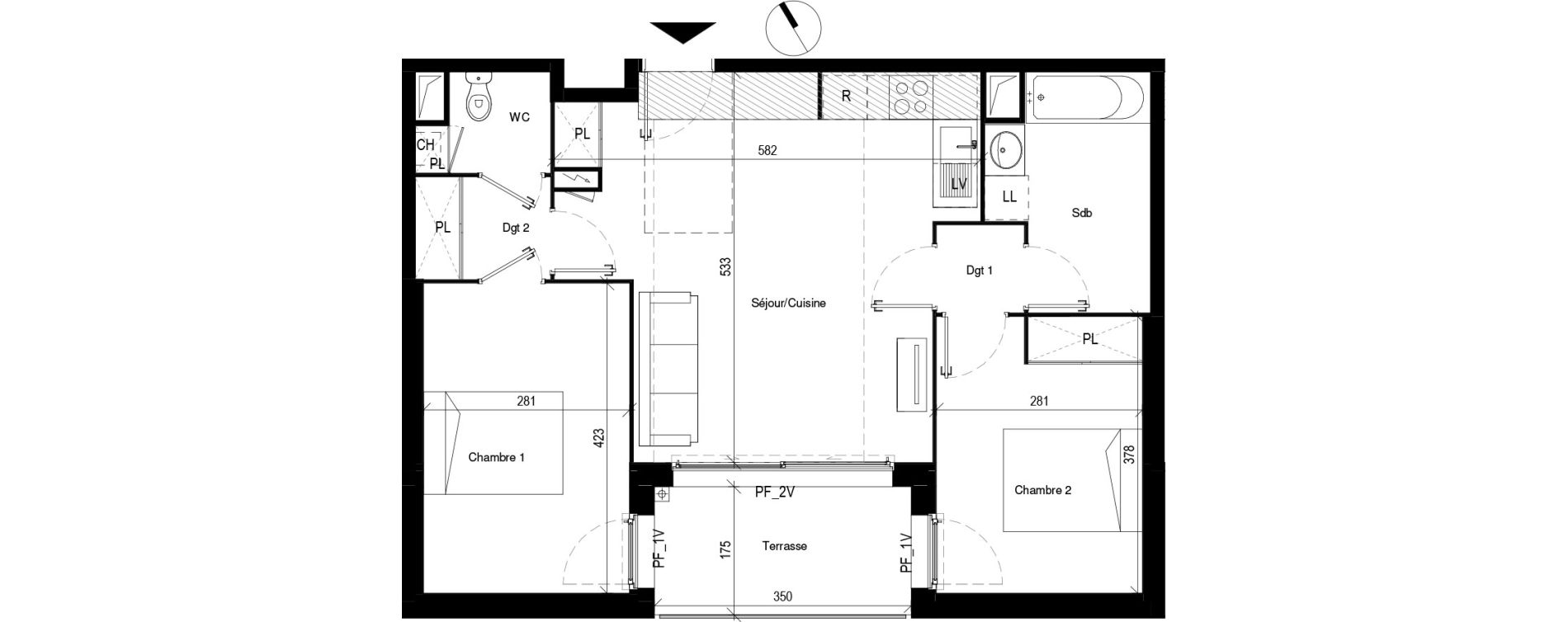Appartement T3 de 60,55 m2 &agrave; Toulouse Les pradettes