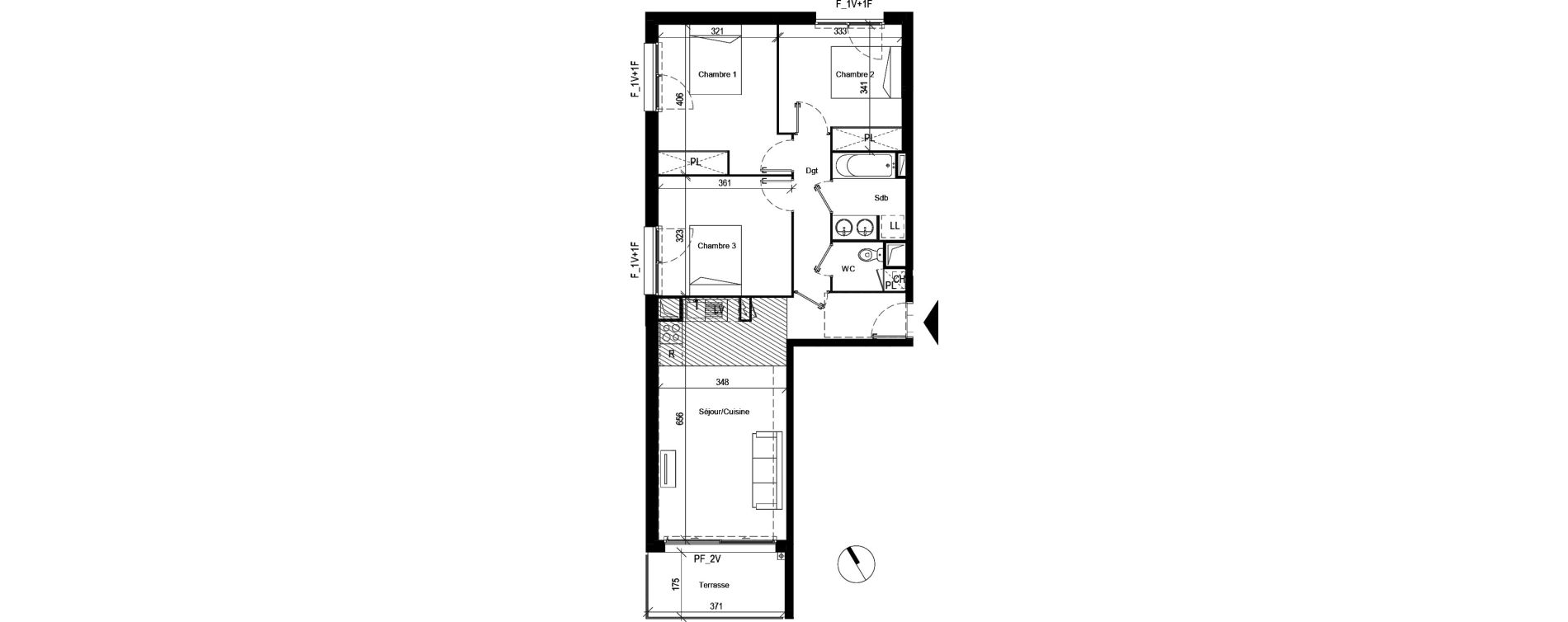 Appartement T4 de 72,83 m2 &agrave; Toulouse Les pradettes