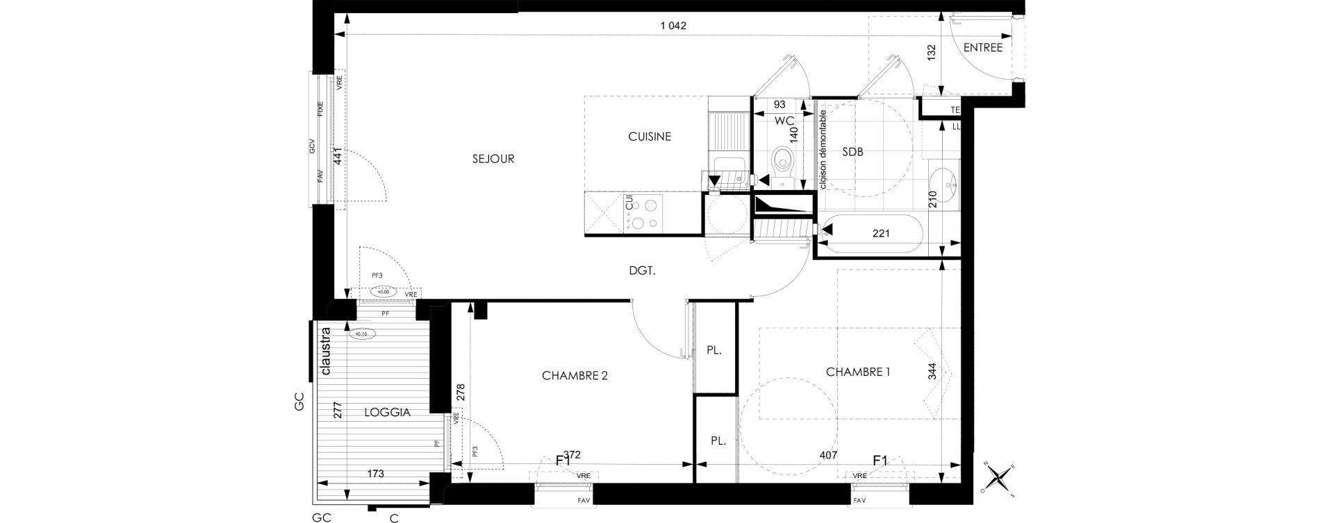 Appartement T3 de 64,14 m2 &agrave; Toulouse Courr&egrave;ge