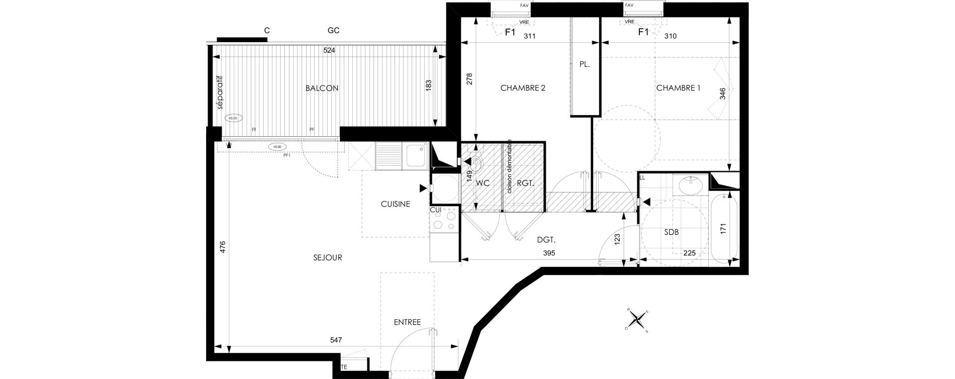 Appartement T3 de 61,70 m2 &agrave; Toulouse Courr&egrave;ge