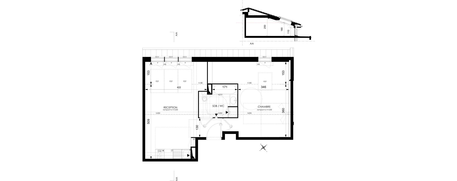 Appartement T2 de 42,43 m2 &agrave; Toulouse Courr&egrave;ge