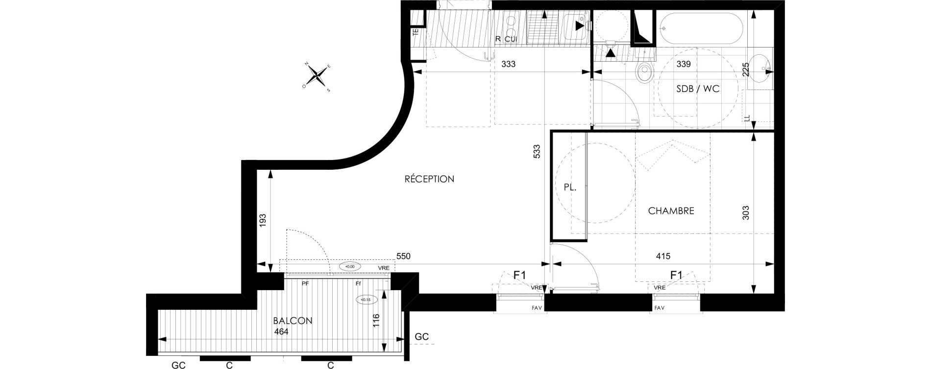 Appartement T2 de 41,16 m2 &agrave; Toulouse Courr&egrave;ge