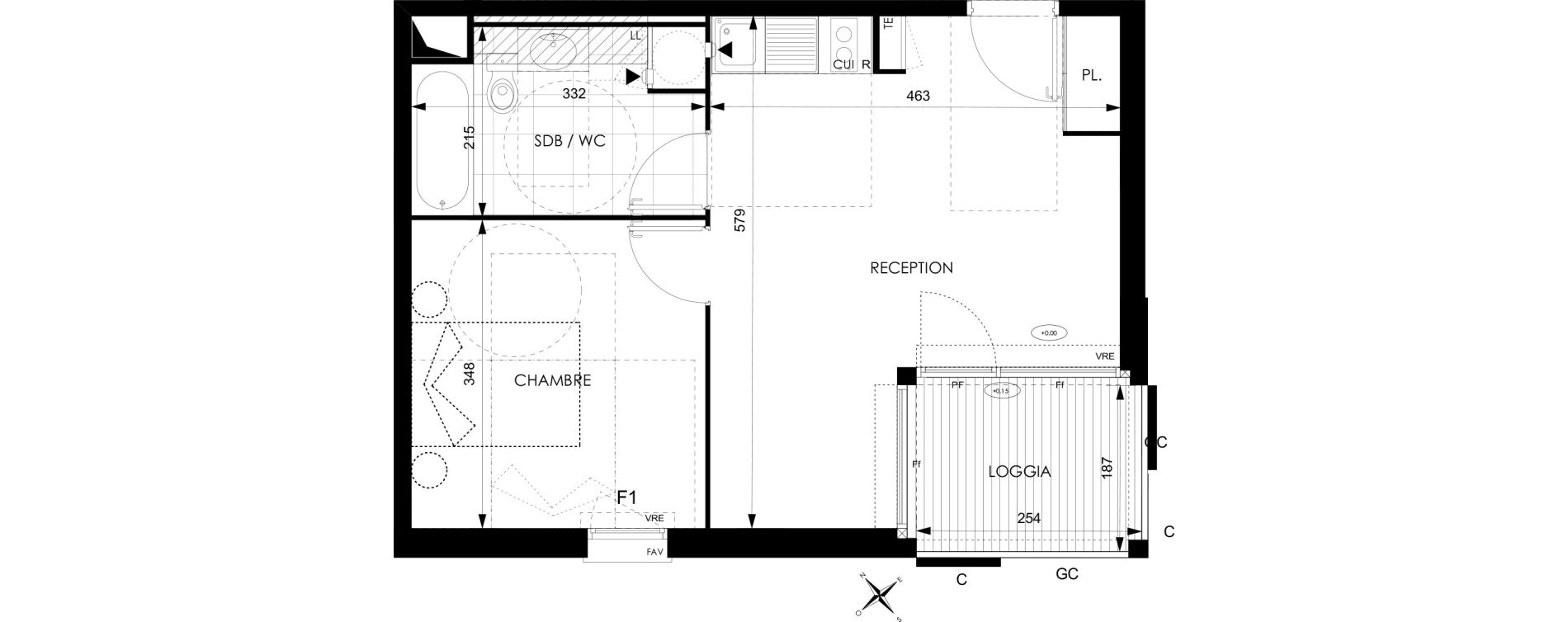 Appartement T2 de 40,25 m2 &agrave; Toulouse Courr&egrave;ge