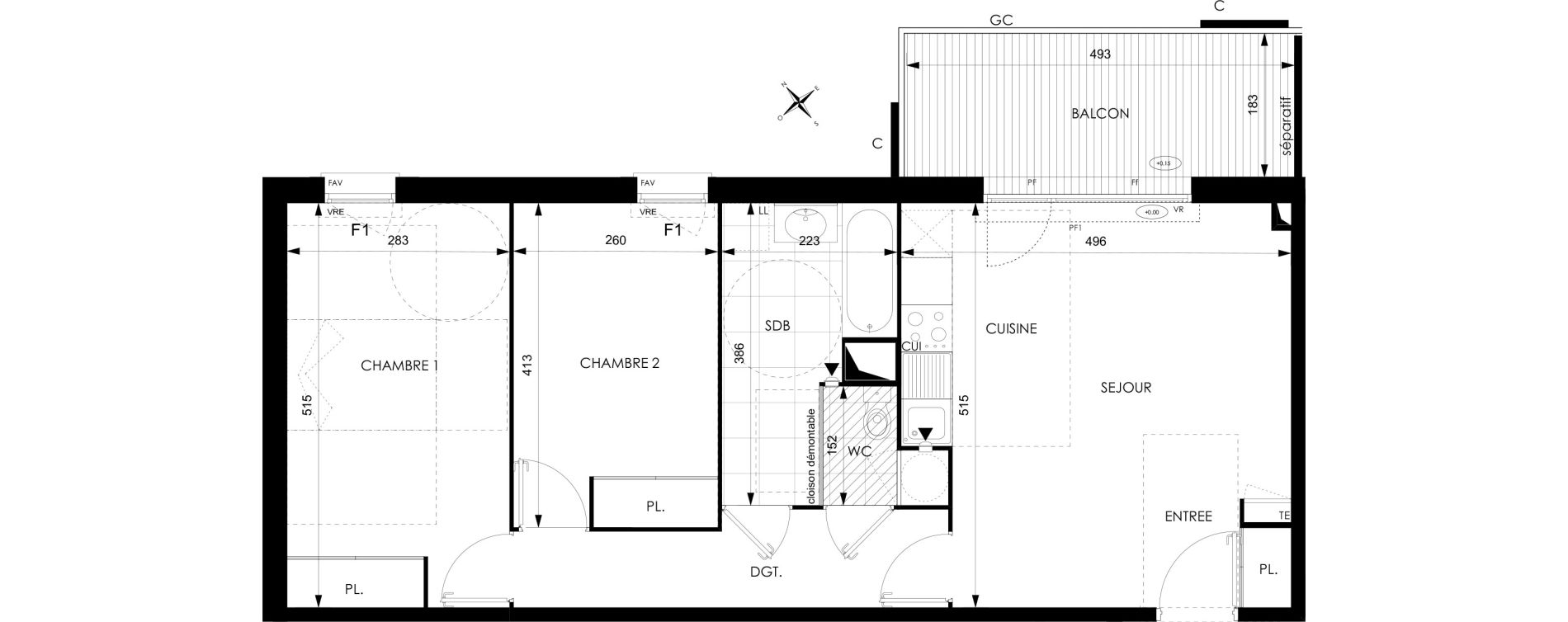 Appartement T3 de 63,79 m2 &agrave; Toulouse Courr&egrave;ge