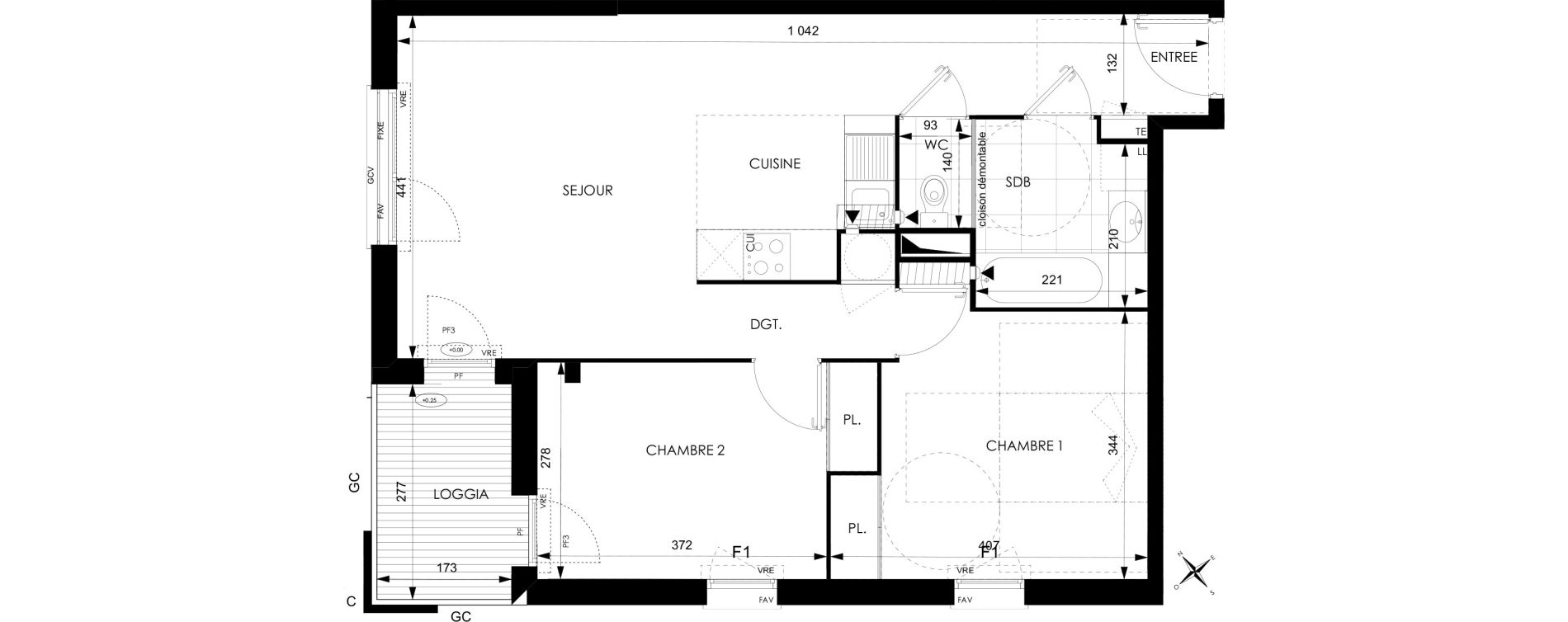 Appartement T3 de 64,14 m2 &agrave; Toulouse Courr&egrave;ge