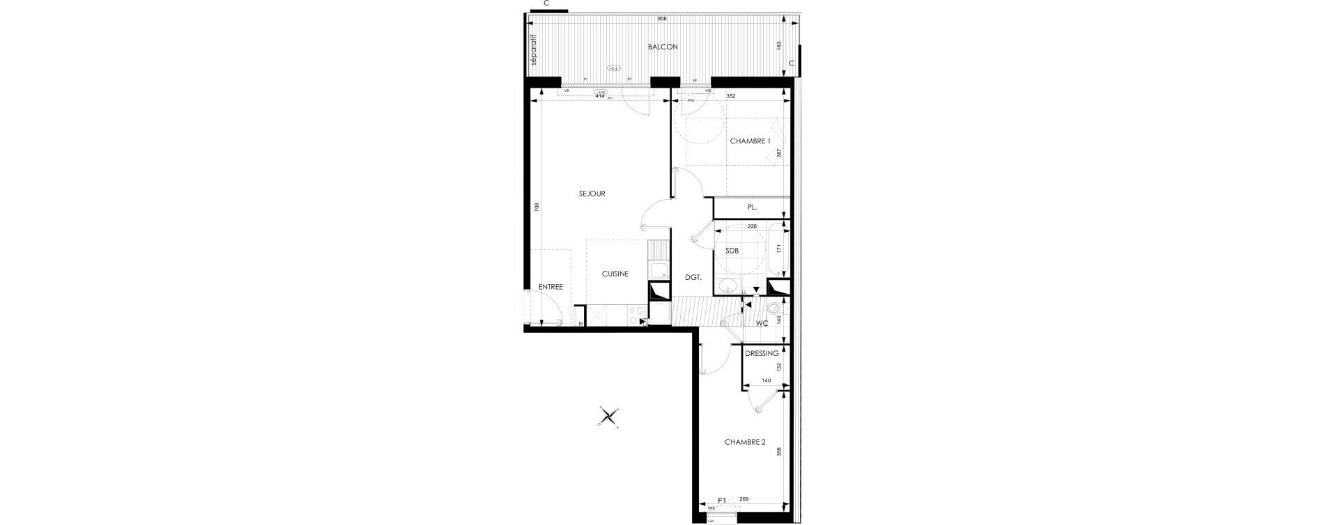 Appartement T3 de 66,76 m2 &agrave; Toulouse Courr&egrave;ge
