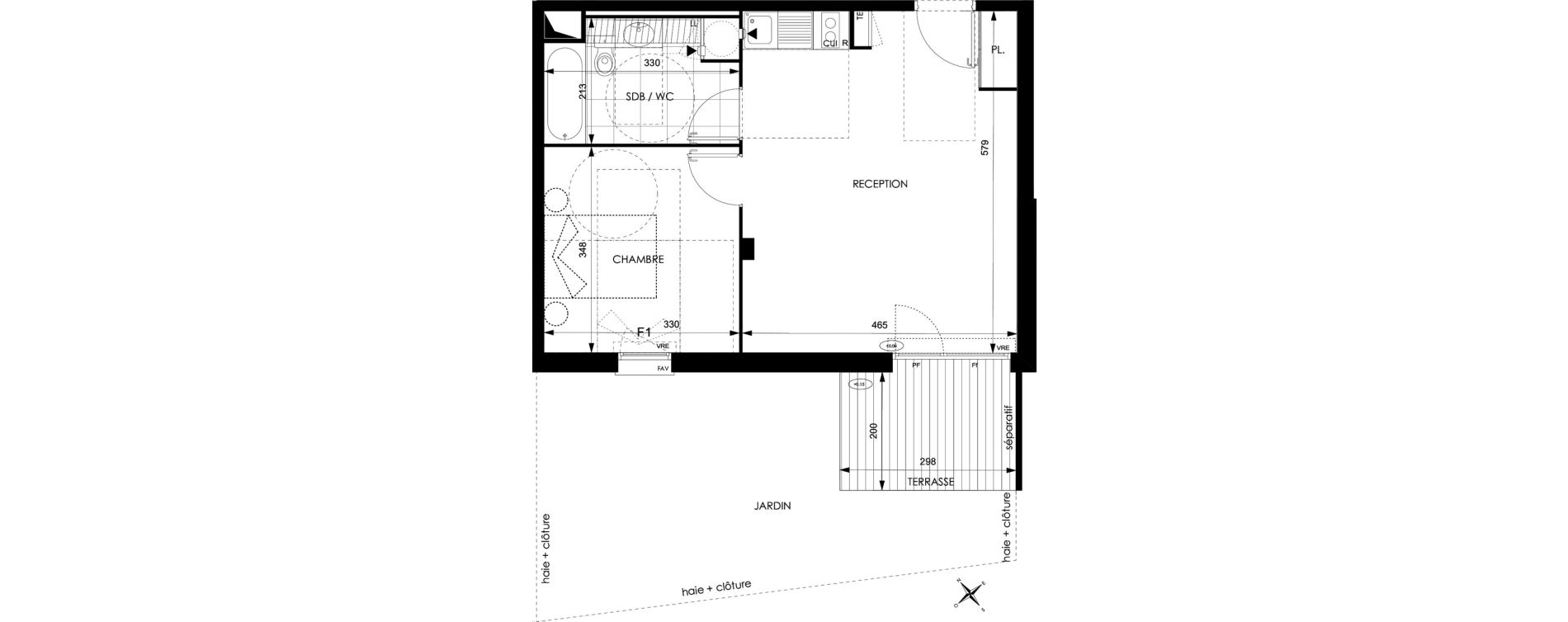 Appartement T2 de 44,78 m2 &agrave; Toulouse Courr&egrave;ge