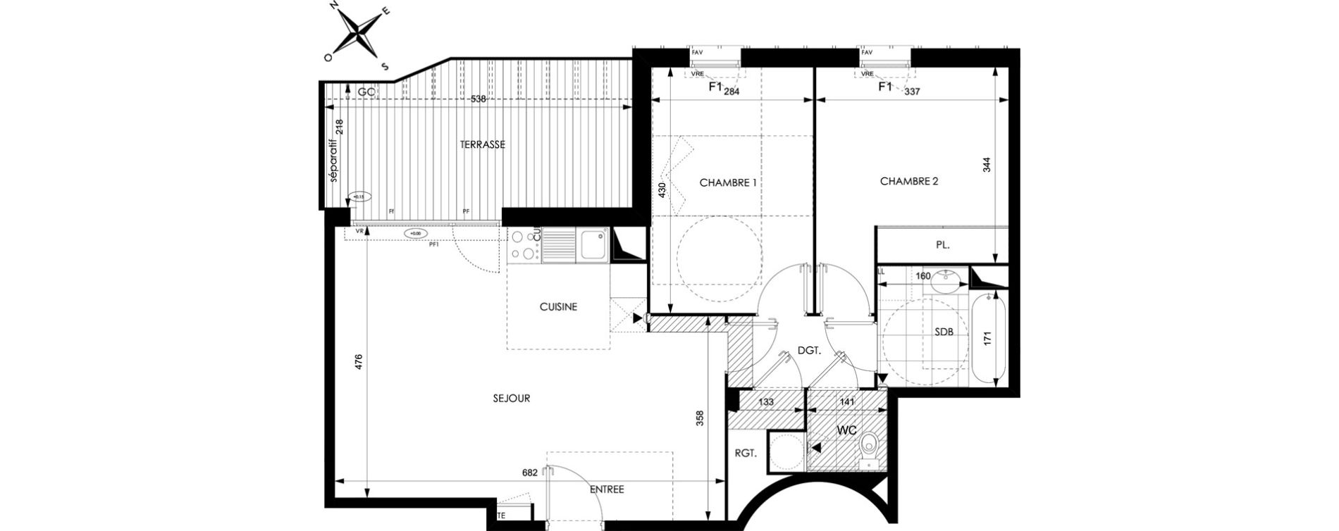 Appartement T3 de 67,89 m2 &agrave; Toulouse Courr&egrave;ge