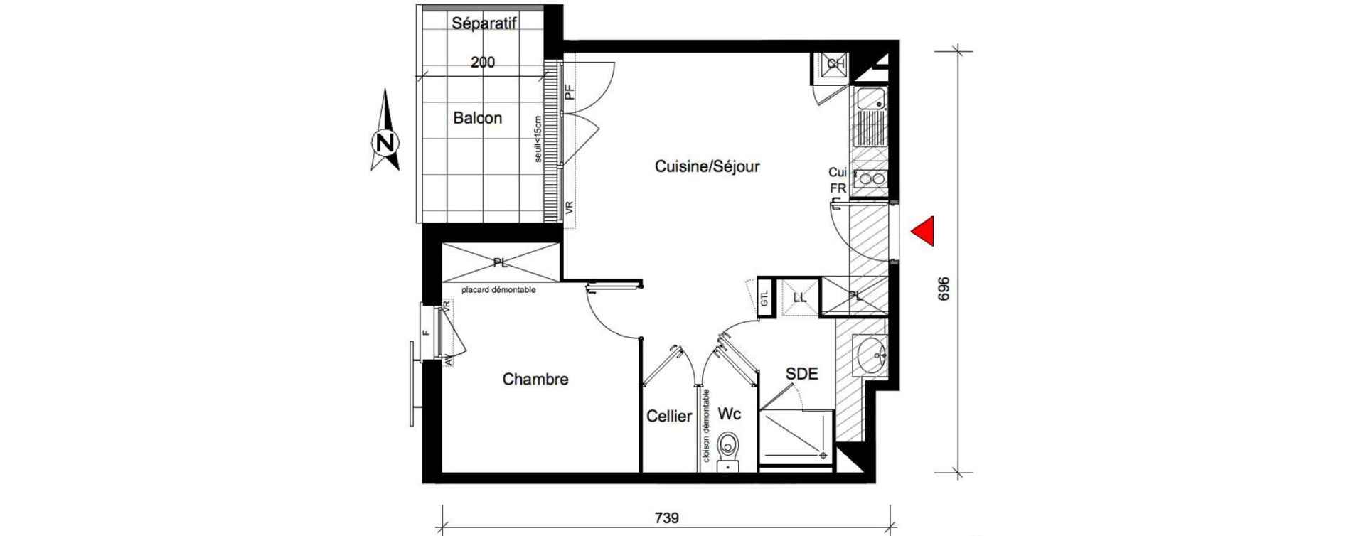 Appartement T2 de 42,73 m2 &agrave; Toulouse Ch&acirc;teau de l hers