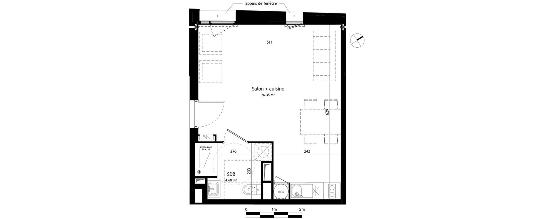 Appartement T1 de 31,03 m2 &agrave; Toulouse Fer &agrave; cheval