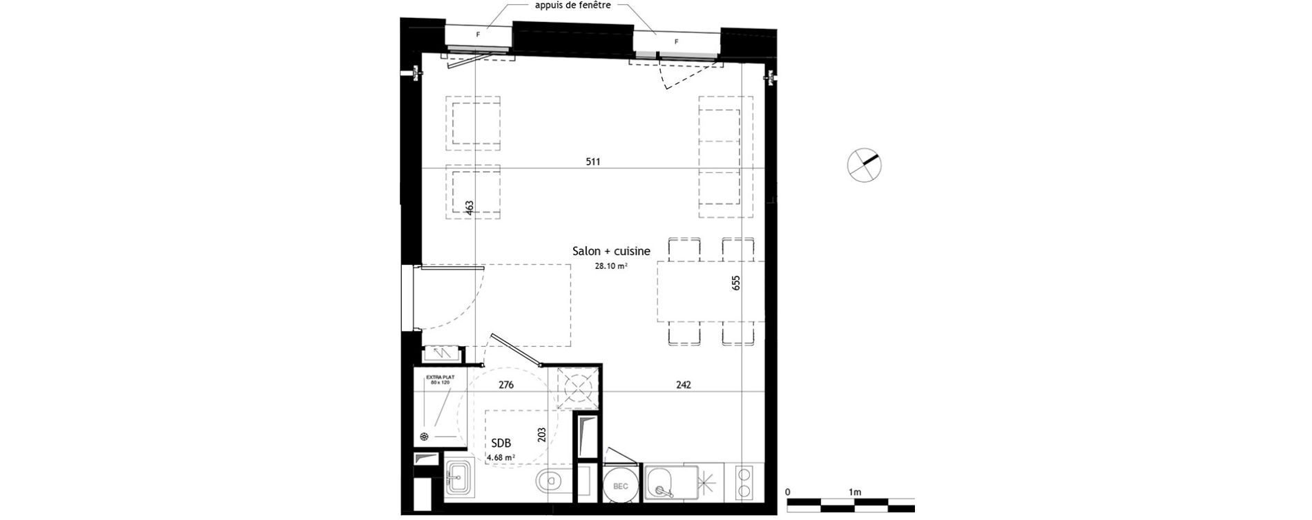 Appartement T1 de 32,78 m2 &agrave; Toulouse Fer &agrave; cheval