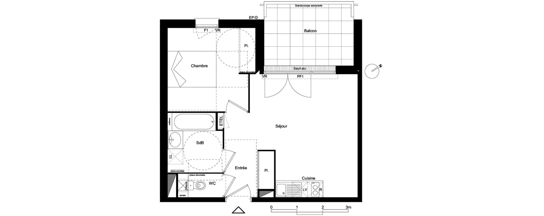 Appartement T2 de 40,19 m2 &agrave; Toulouse Guilhermy