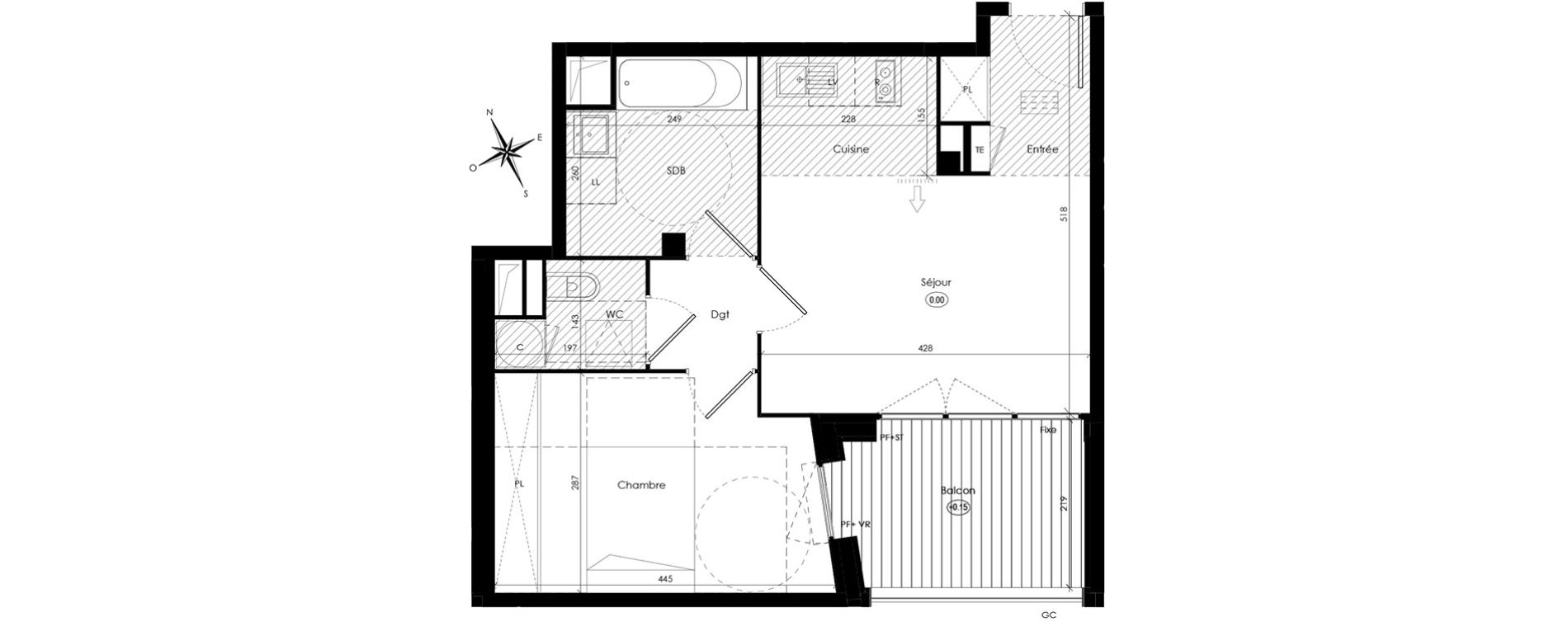 Appartement T2 de 42,05 m2 &agrave; Toulouse Saint-cyprien