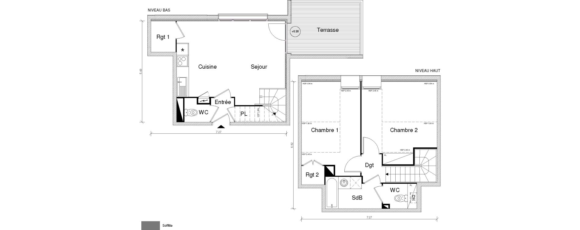 Duplex T3 de 60,40 m2 &agrave; Toulouse Saint-simon