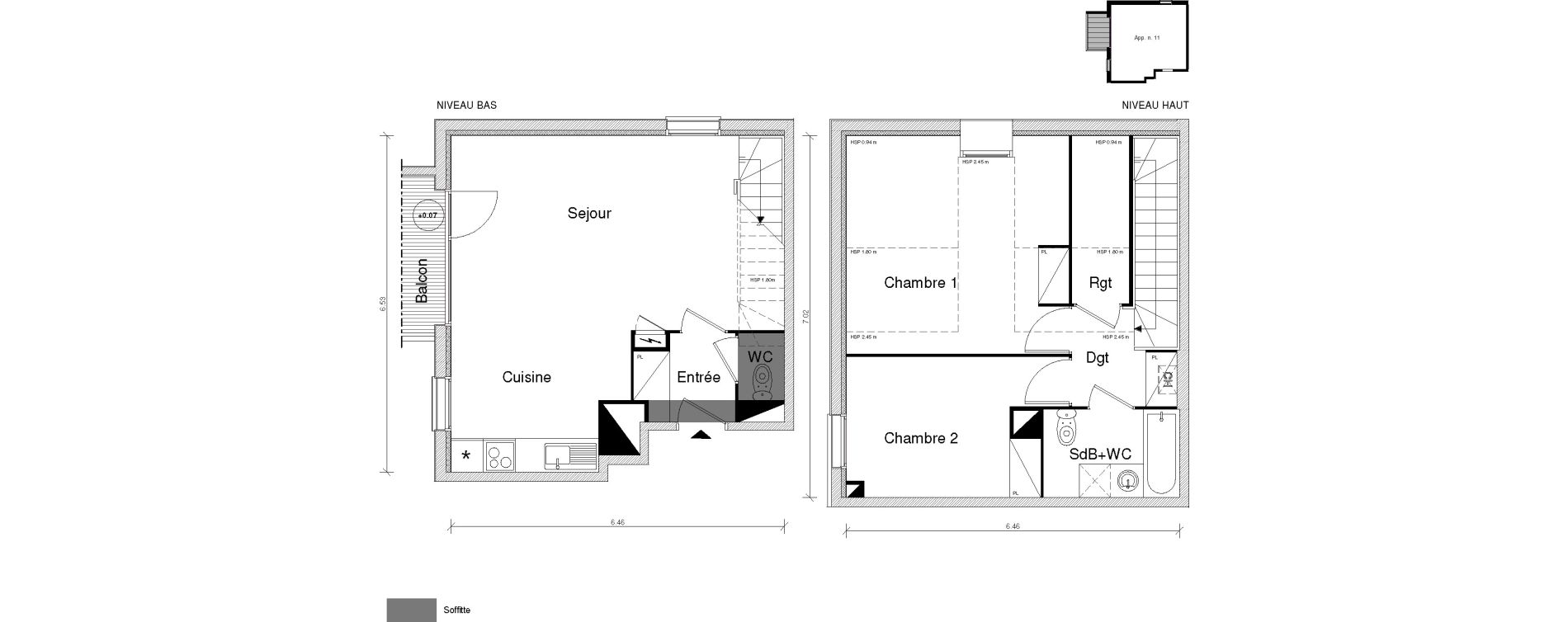 Duplex T3 de 65,00 m2 &agrave; Toulouse Saint-simon
