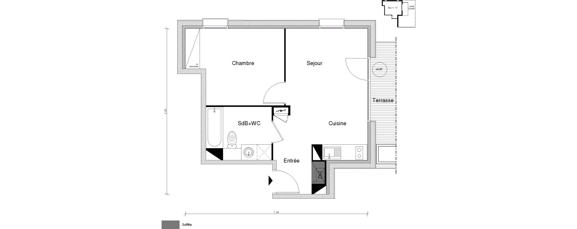 Appartement T2 de 38,47 m2 &agrave; Toulouse Saint-simon