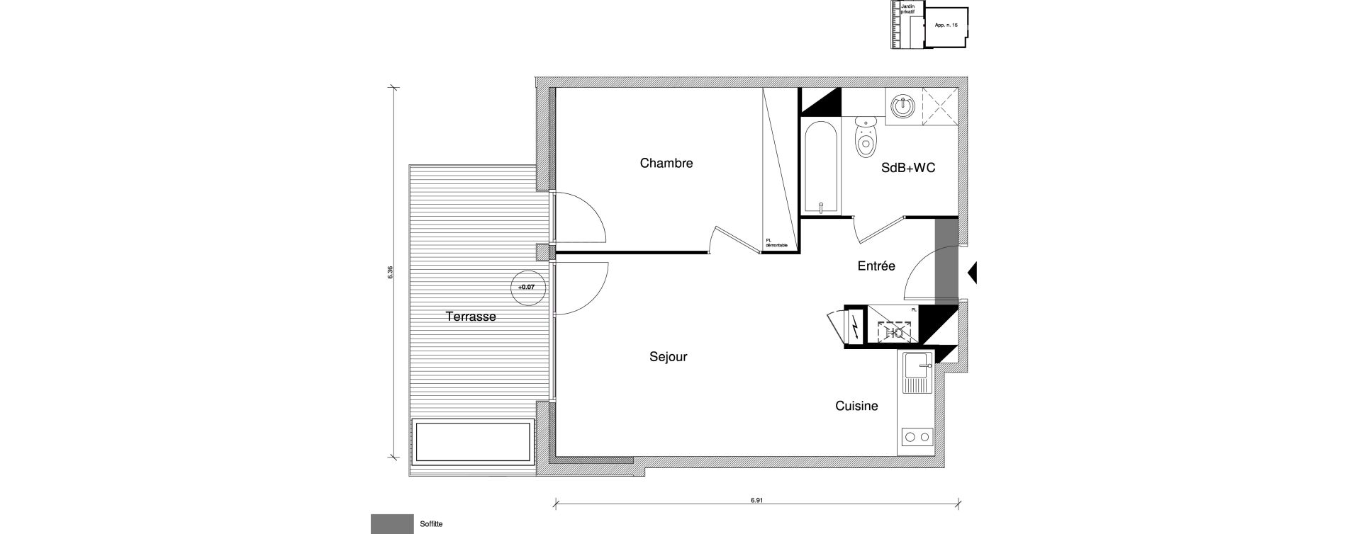 Appartement T2 de 41,29 m2 &agrave; Toulouse Saint-simon