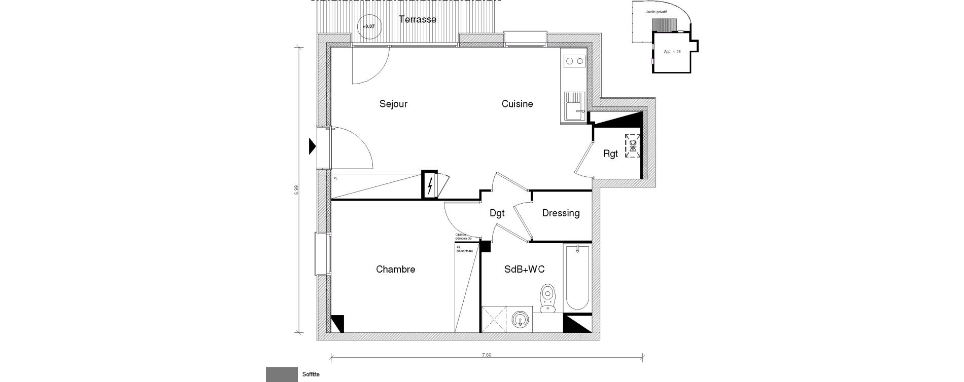 Appartement T2 de 44,16 m2 &agrave; Toulouse Saint-simon