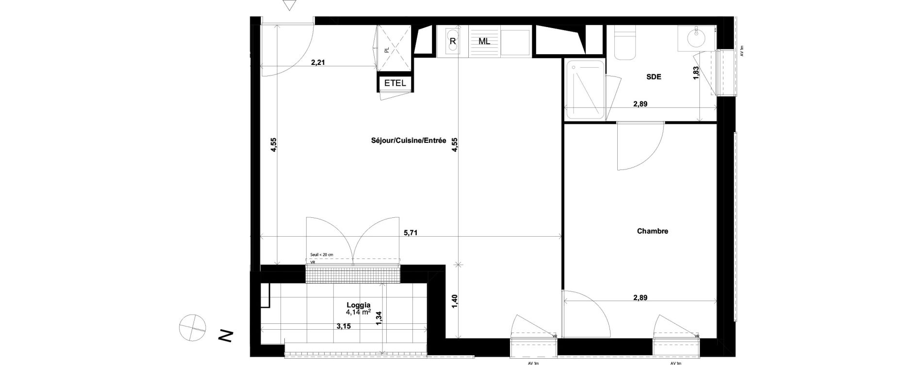 Appartement T2 de 45,10 m2 &agrave; Toulouse La roseraie