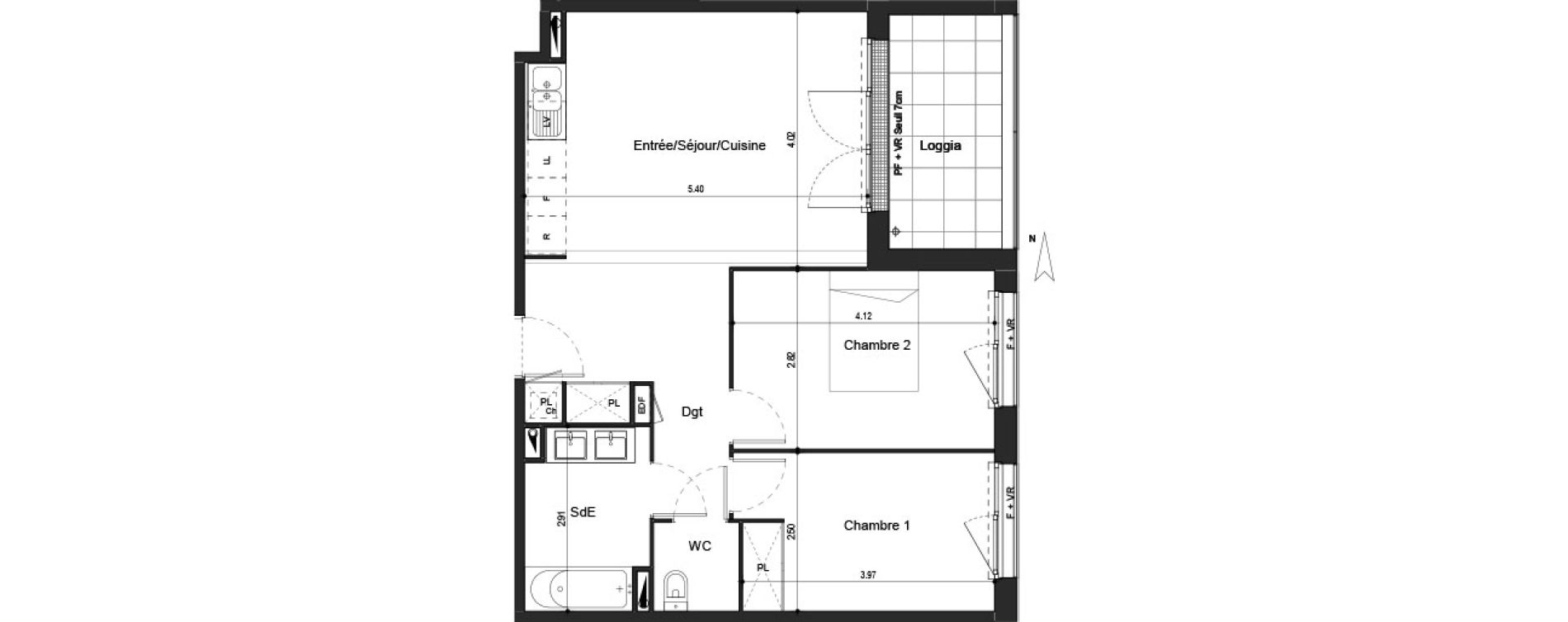 Appartement T3 de 59,57 m2 &agrave; Toulouse Croix daurade