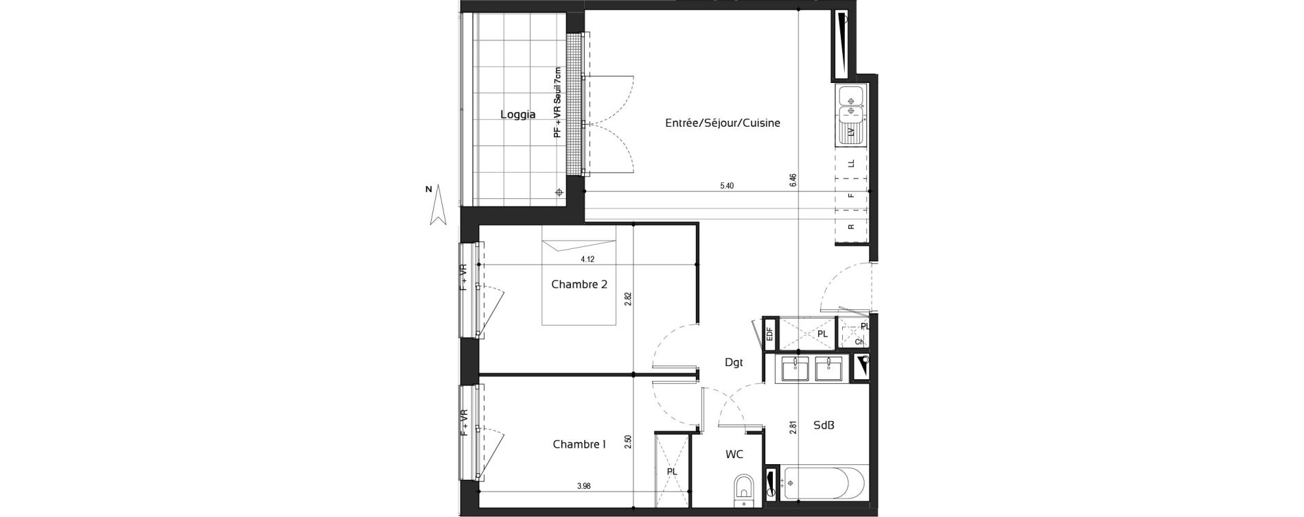 Appartement T3 de 59,00 m2 &agrave; Toulouse Croix daurade
