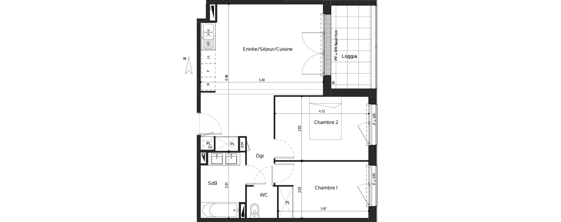Appartement T3 de 59,58 m2 &agrave; Toulouse Croix daurade