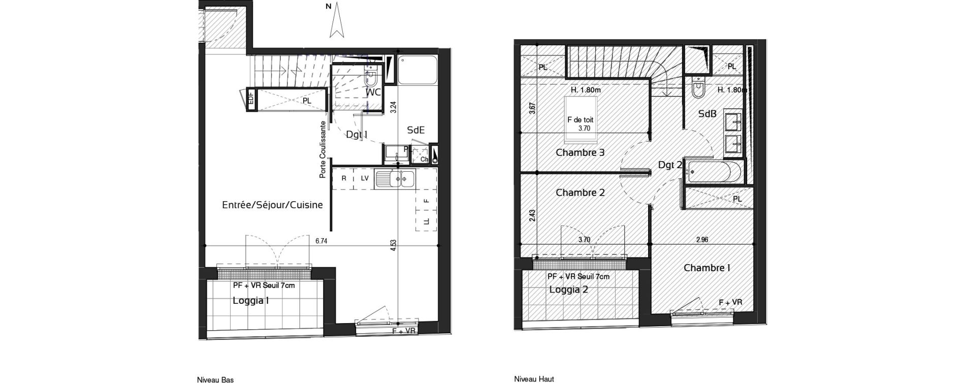 Duplex T4 de 80,00 m2 &agrave; Toulouse Croix daurade