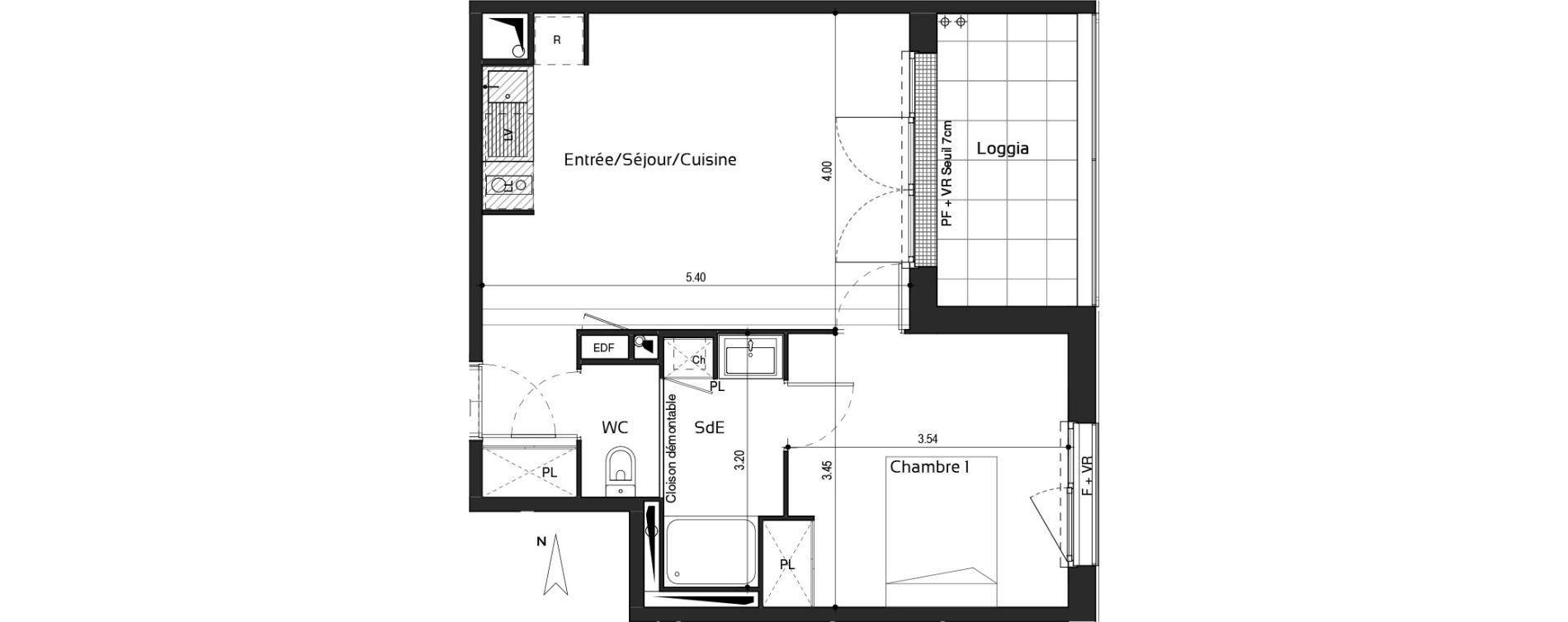 Appartement T2 de 42,36 m2 &agrave; Toulouse Croix daurade