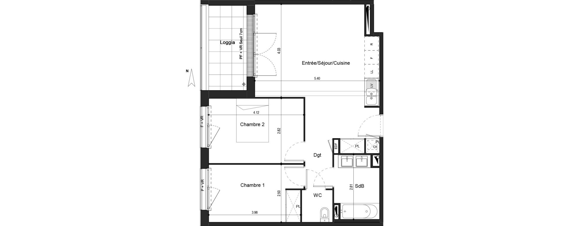 Appartement T3 de 59,00 m2 &agrave; Toulouse Croix daurade
