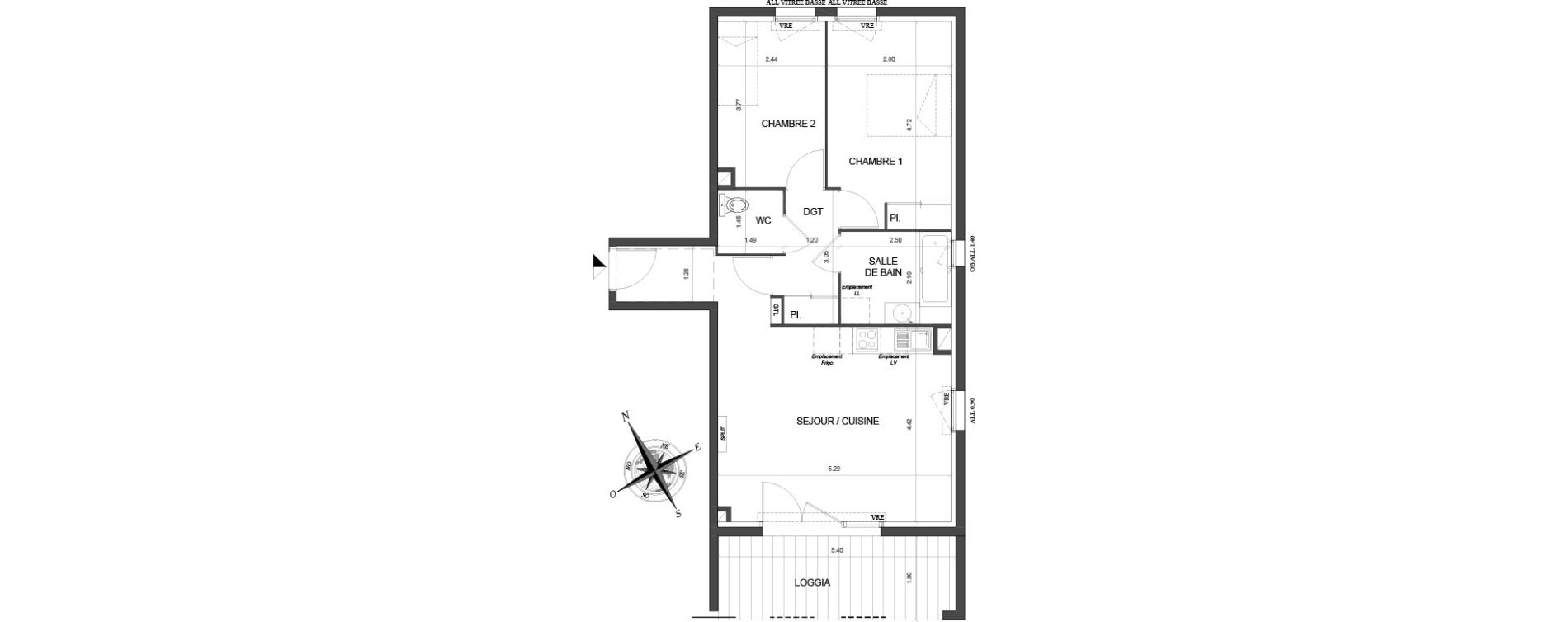 Appartement T3 de 61,18 m2 &agrave; Toulouse Malep&egrave;re