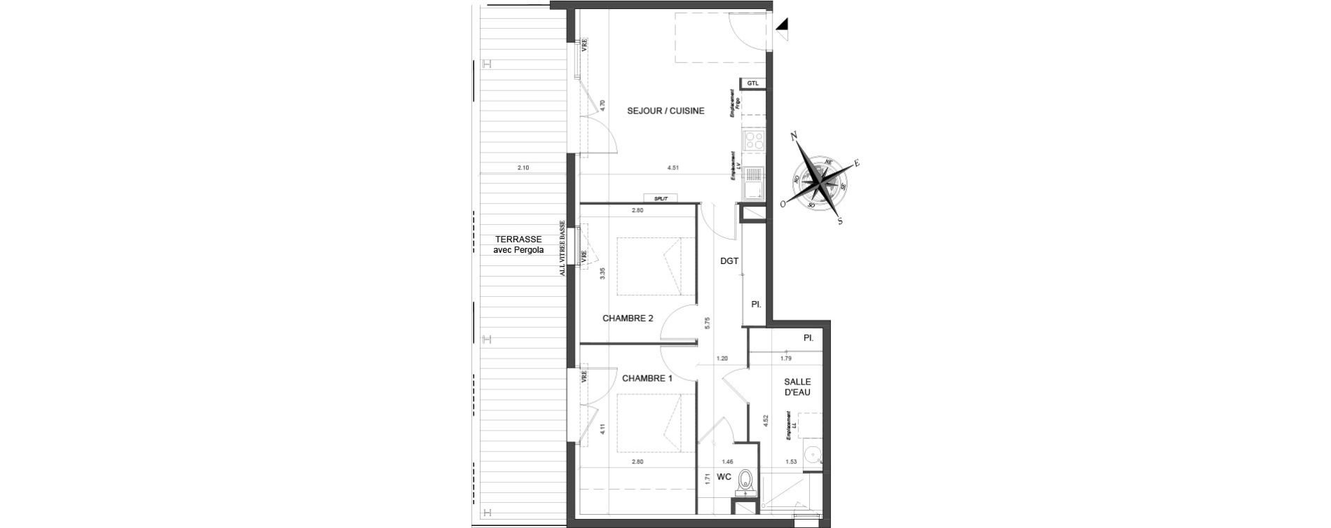 Appartement T3 de 59,21 m2 &agrave; Toulouse Malep&egrave;re