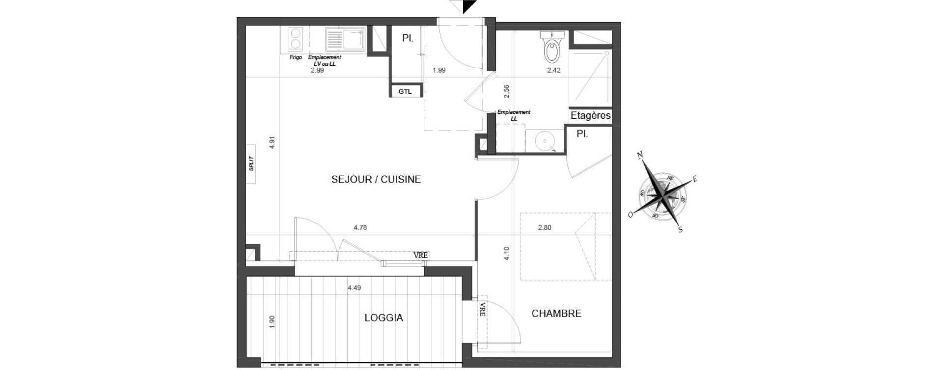 Appartement T2 de 40,61 m2 &agrave; Toulouse Malep&egrave;re