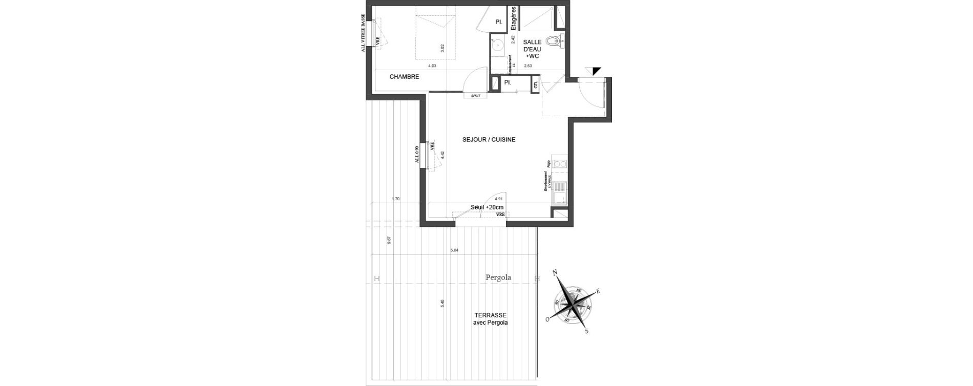 Appartement T2 de 42,44 m2 &agrave; Toulouse Malep&egrave;re