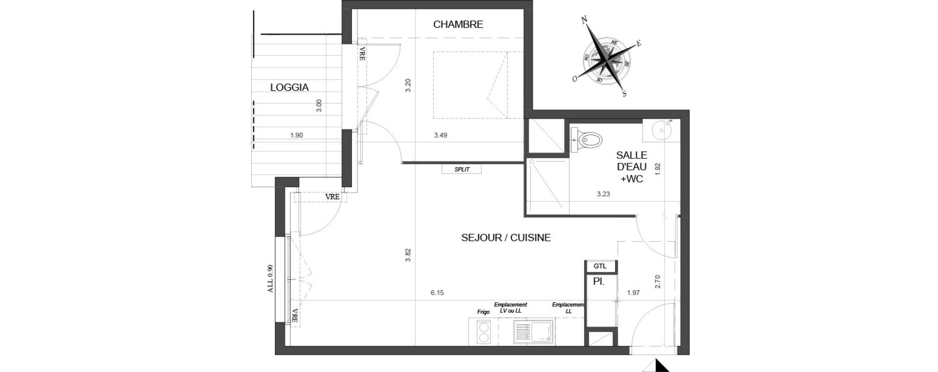 Appartement T2 de 42,95 m2 &agrave; Toulouse Malep&egrave;re