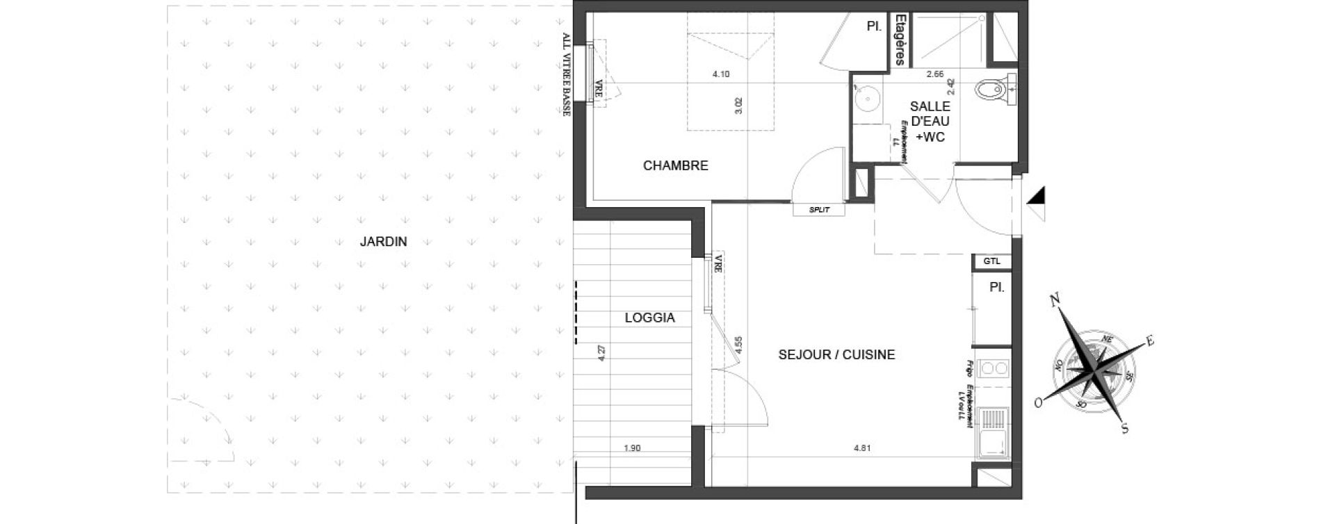 Appartement T2 de 41,01 m2 &agrave; Toulouse Malep&egrave;re