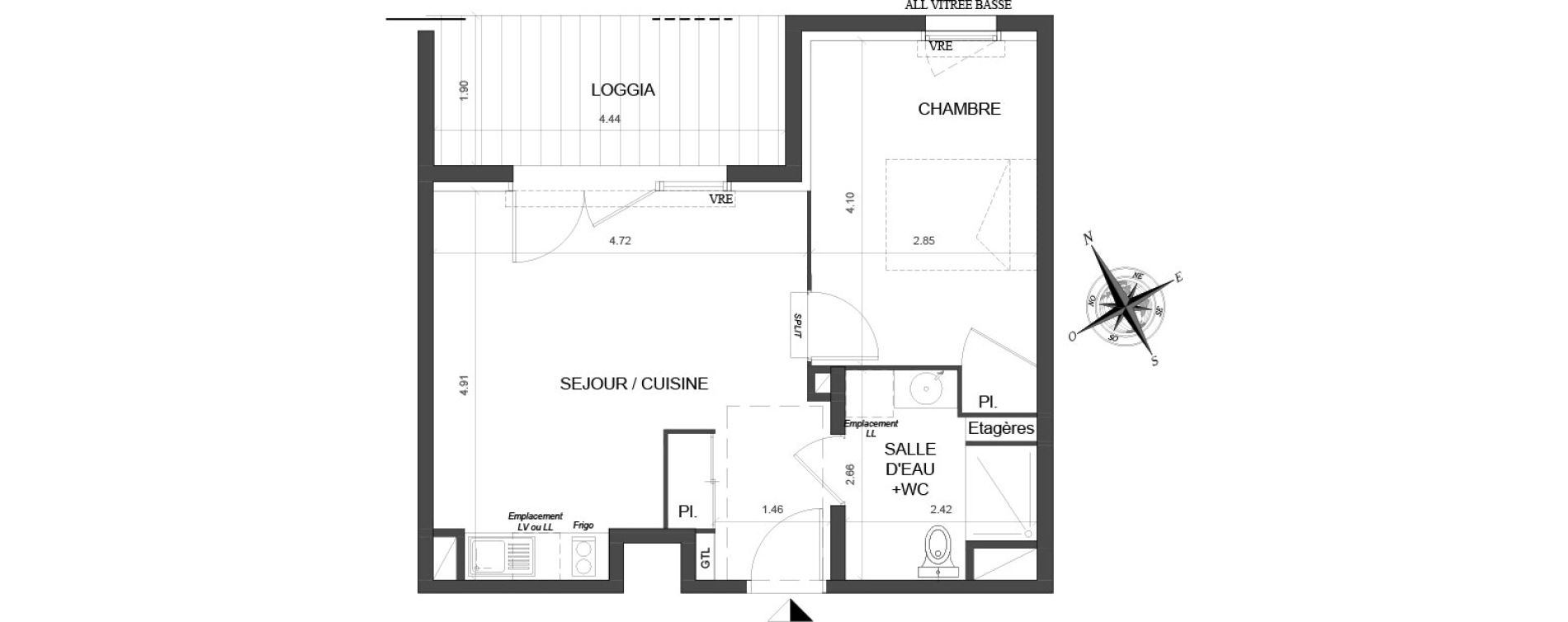 Appartement T2 de 40,23 m2 &agrave; Toulouse Malep&egrave;re