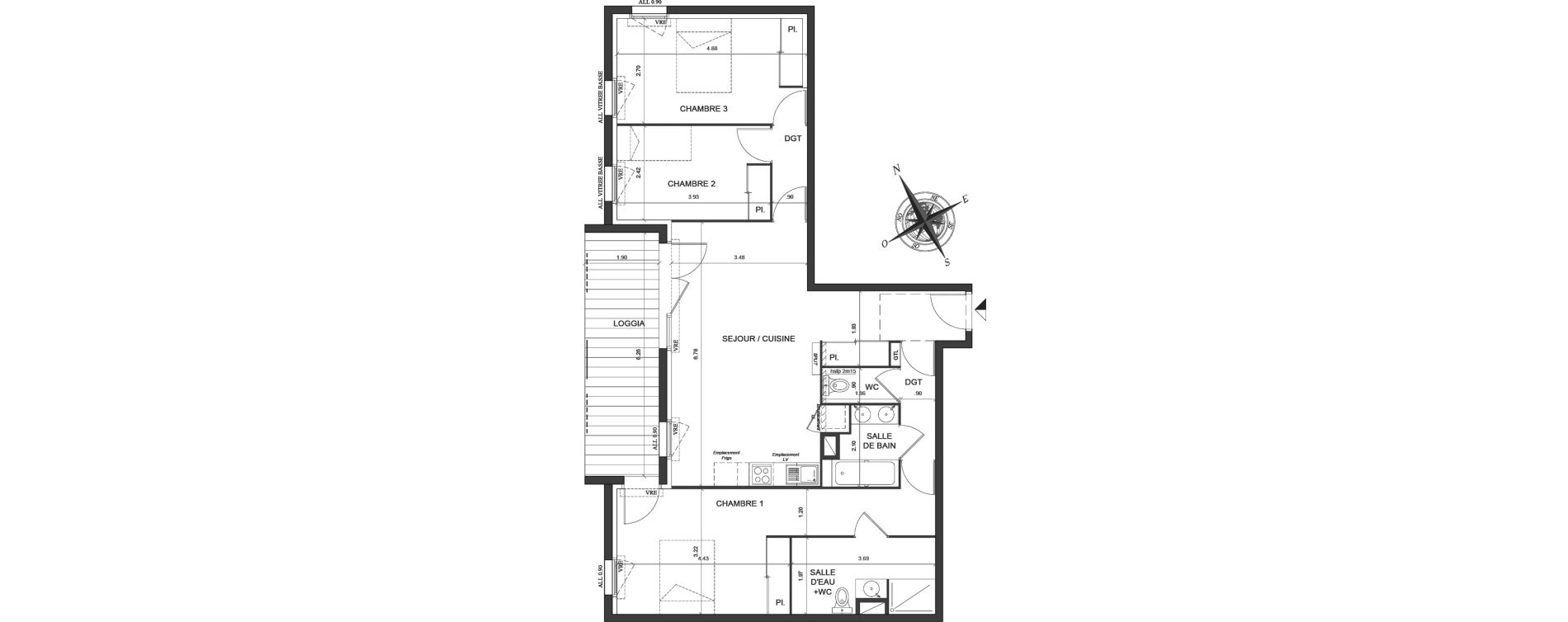 Appartement T4 de 90,21 m2 &agrave; Toulouse Malep&egrave;re