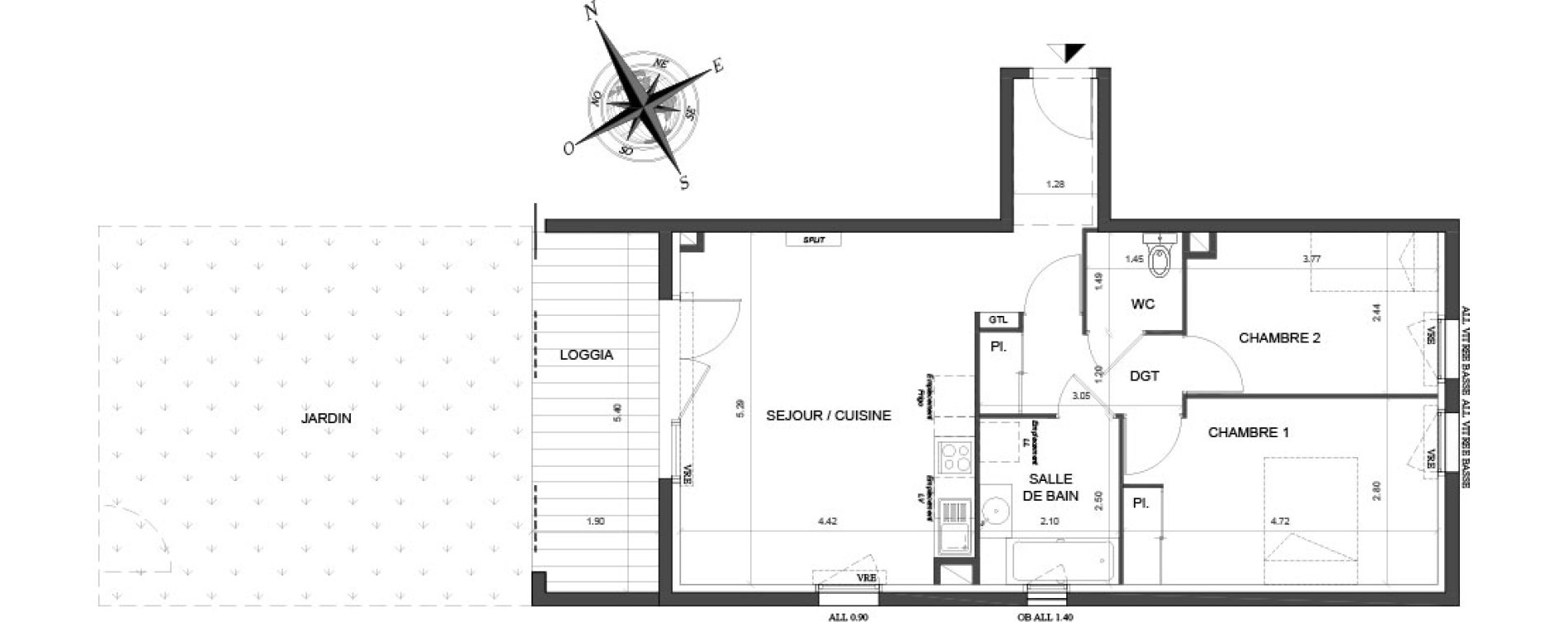 Appartement T3 de 61,18 m2 &agrave; Toulouse Malep&egrave;re