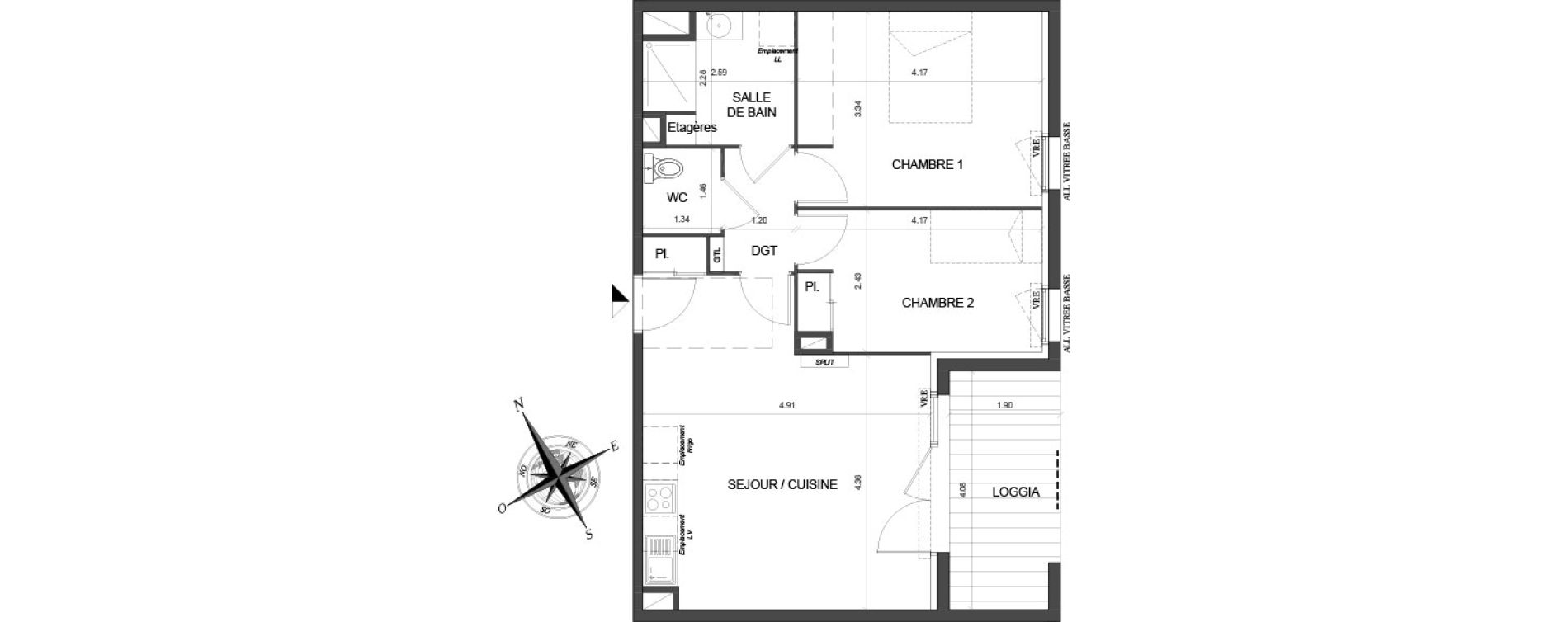 Appartement T3 de 58,86 m2 &agrave; Toulouse Malep&egrave;re
