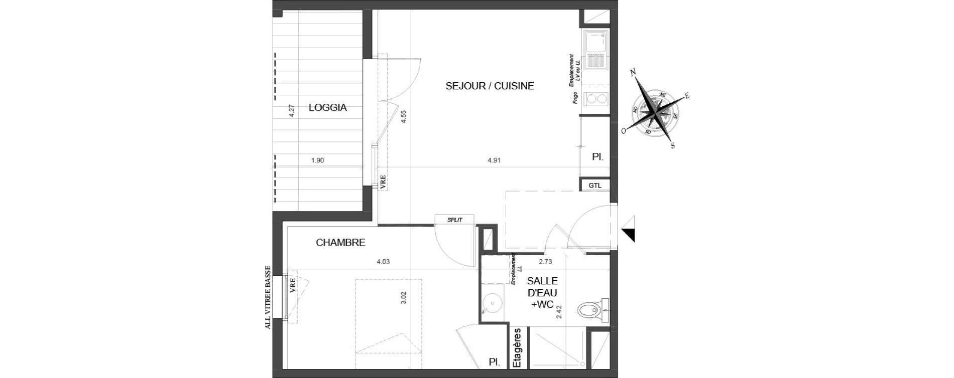 Appartement T2 de 41,53 m2 &agrave; Toulouse Malep&egrave;re