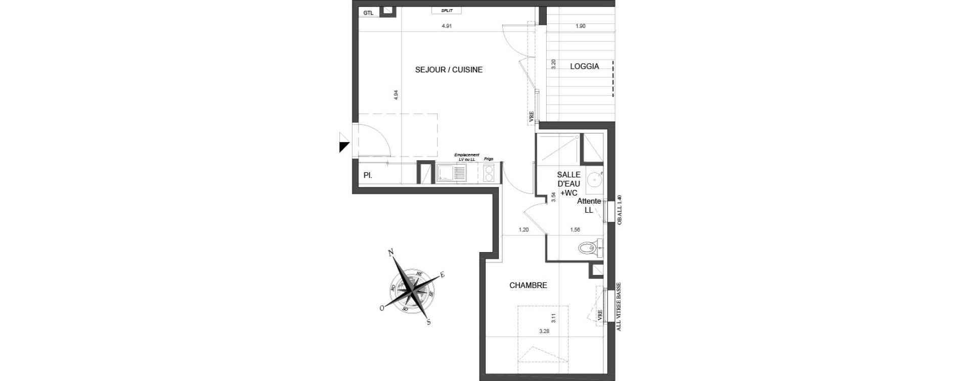 Appartement T2 de 41,49 m2 &agrave; Toulouse Malep&egrave;re
