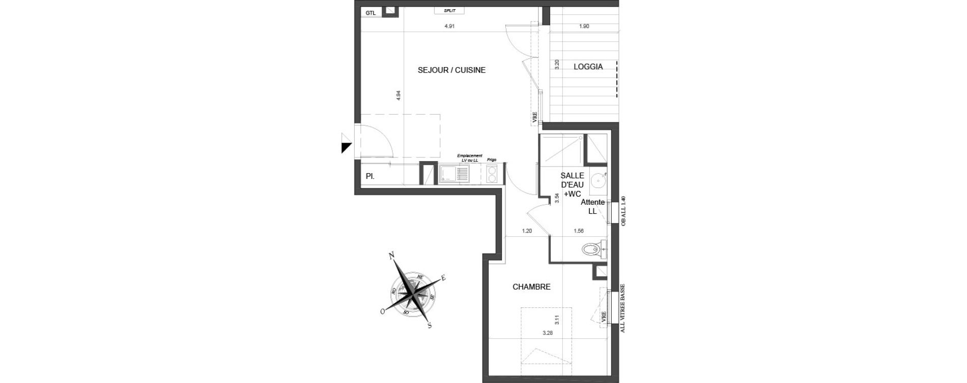 Appartement T2 de 41,49 m2 &agrave; Toulouse Malep&egrave;re