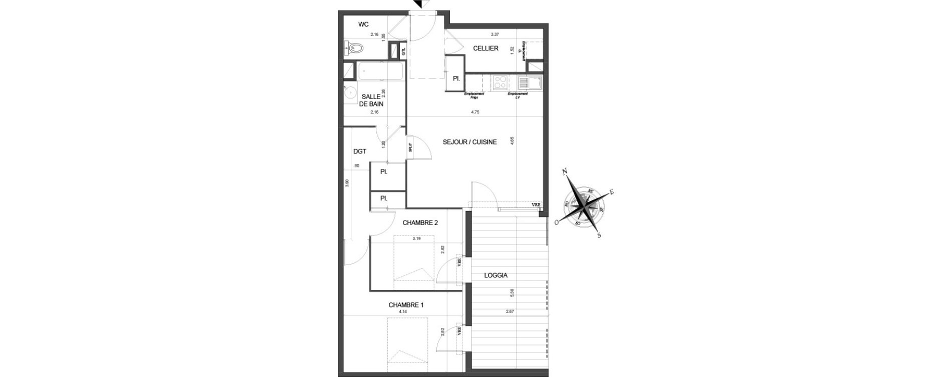 Appartement T3 de 66,30 m2 &agrave; Toulouse Malep&egrave;re