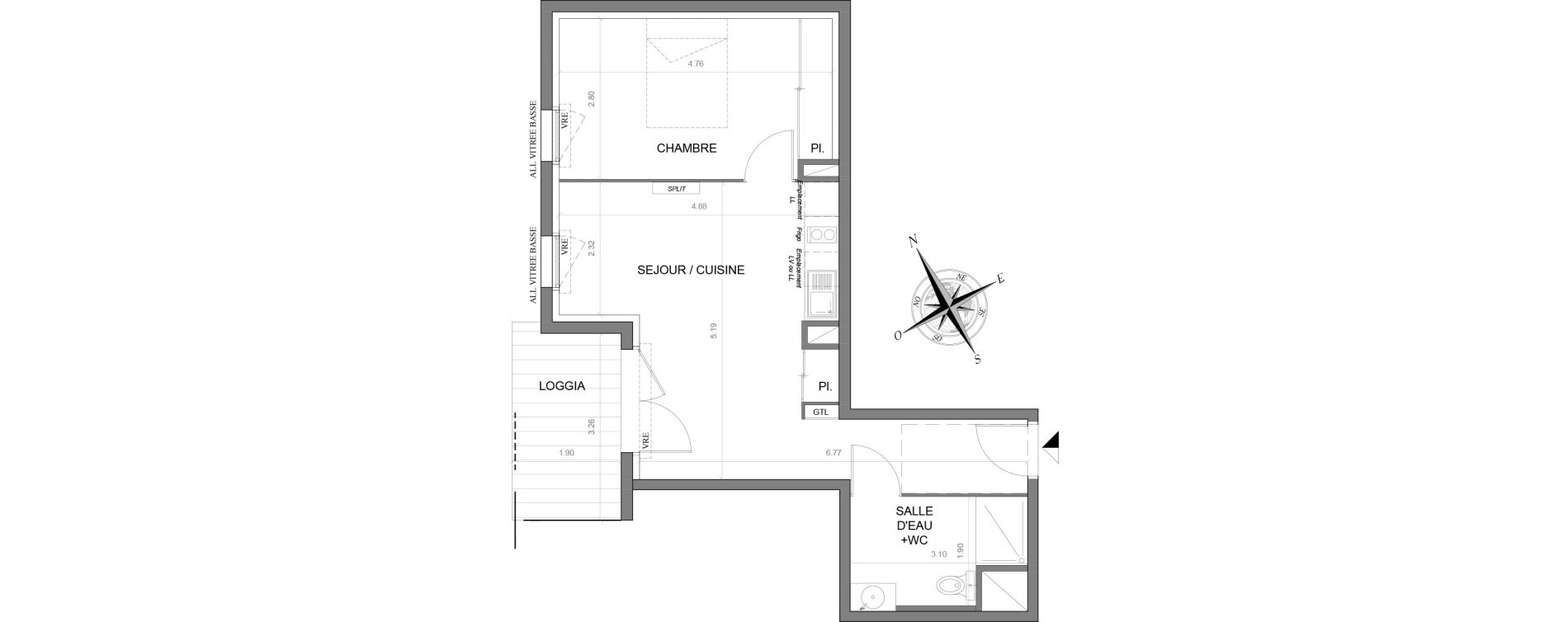 Appartement T2 de 43,48 m2 &agrave; Toulouse Malep&egrave;re
