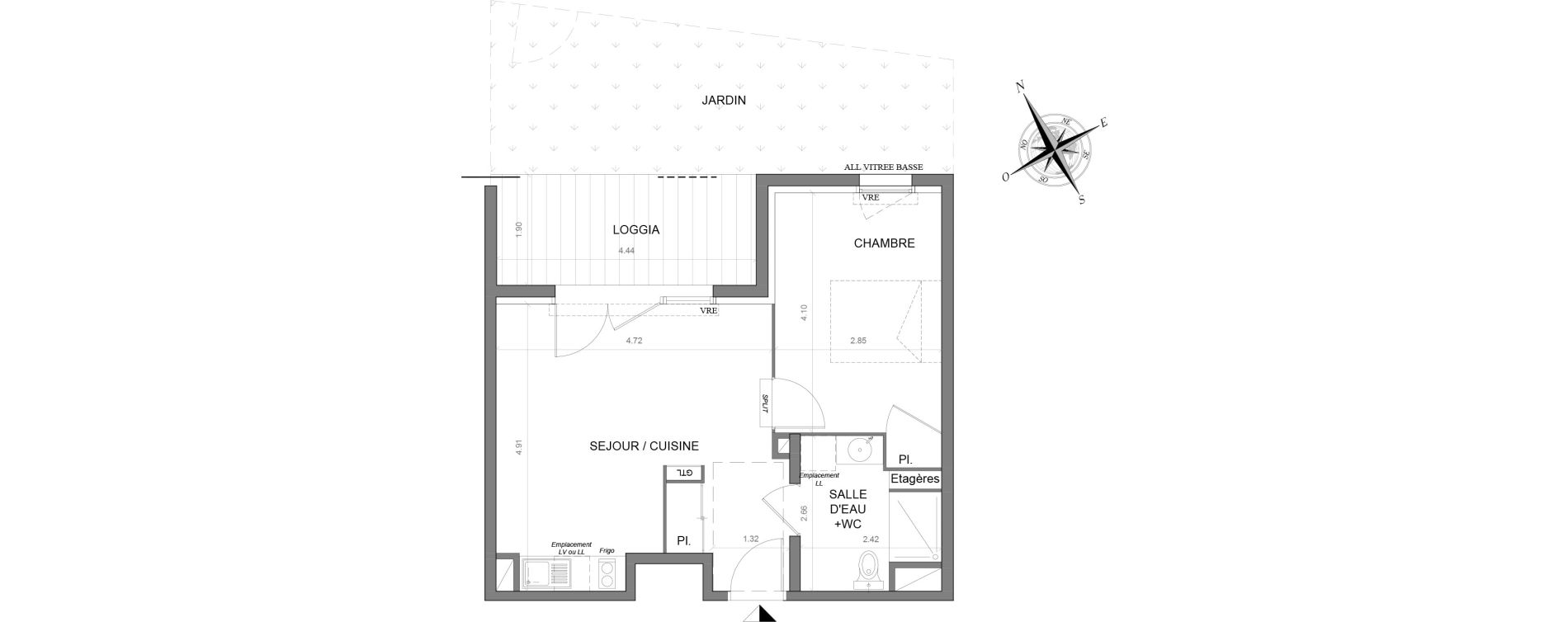 Appartement T2 de 39,96 m2 &agrave; Toulouse Malep&egrave;re