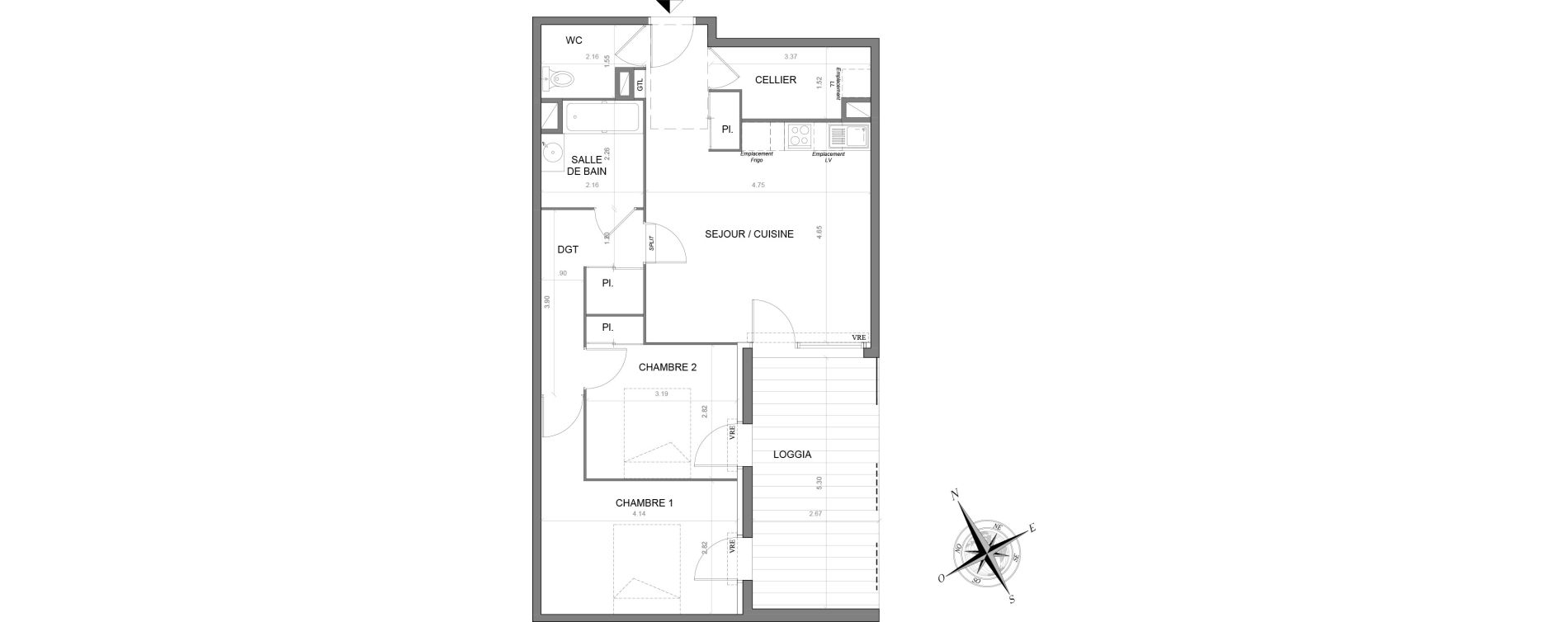 Appartement T3 de 66,30 m2 &agrave; Toulouse Malep&egrave;re