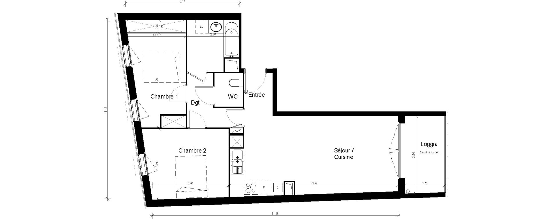 Appartement T3 de 63,70 m2 &agrave; Toulouse Minimes