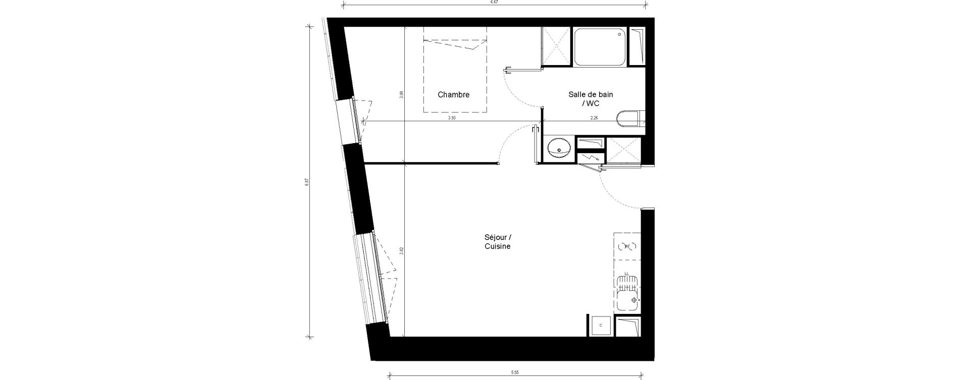 Appartement T2 de 40,70 m2 &agrave; Toulouse Minimes