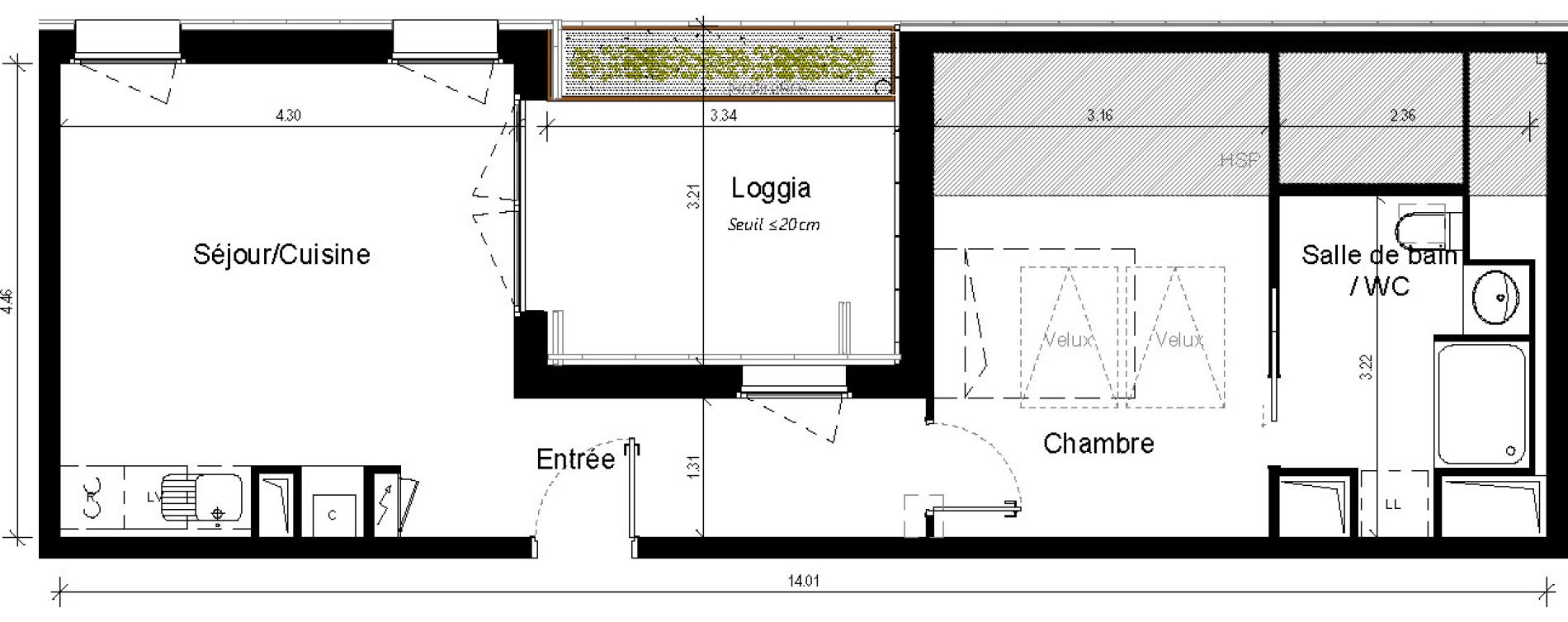 Appartement T2 de 38,20 m2 &agrave; Toulouse Minimes